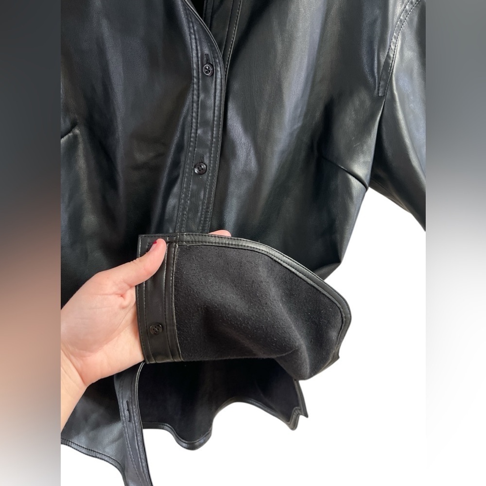 Open Edit Black Leather Button Down Collared Shor… - image 7